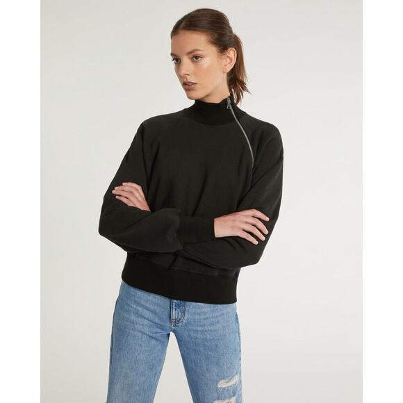 Marissa Webb So Uptight Funnel Neck Zip Sweatshirt Black XS Minimalist Neutral - Picture 2 of 14